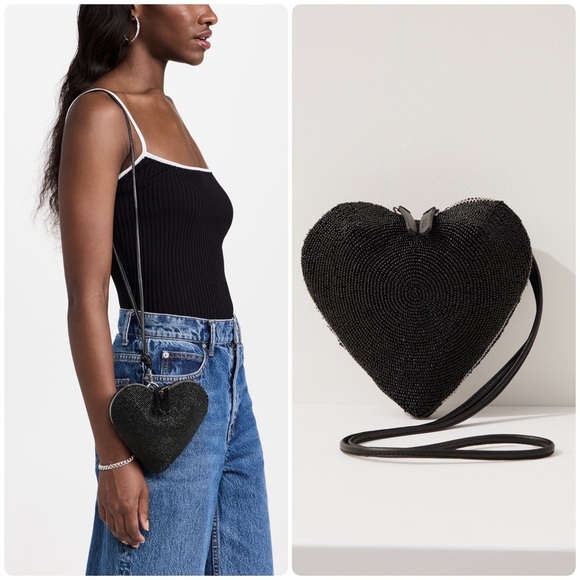 New! Staud Beaded Heart Clutch Bag in Black 🖤 🪩 Runway! - Picture 1 of 16
